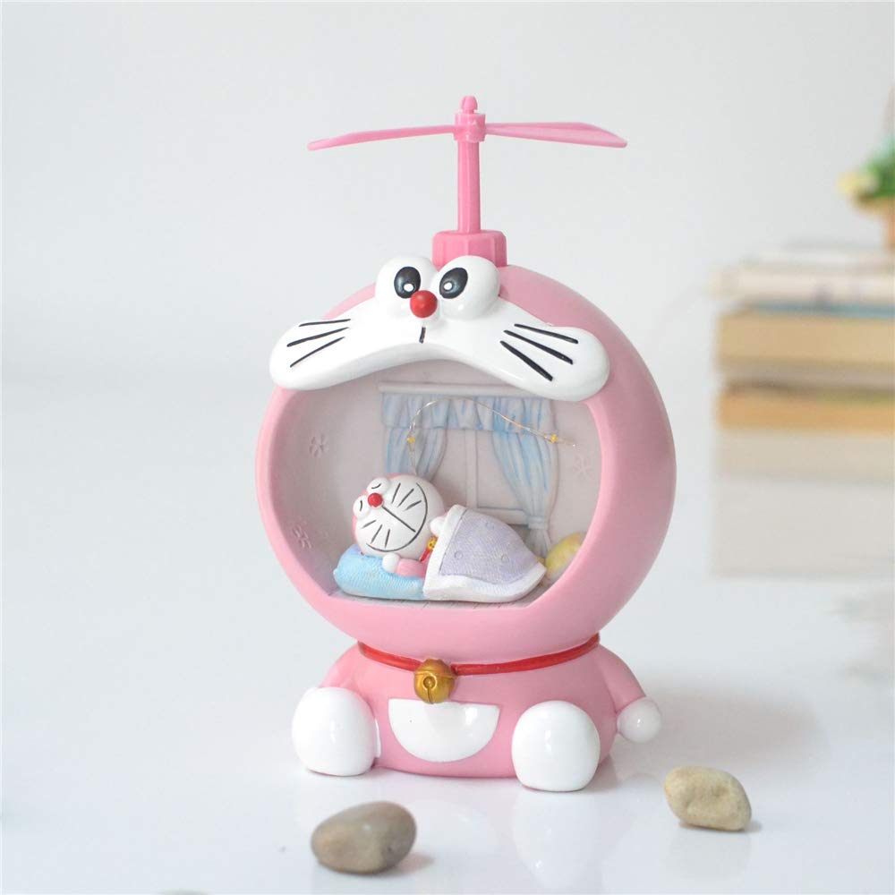Creative Bamboo Dragonfly Doraemon Piggy Bank with Light Blue Decoration - Night Light Coin Bank for Kids (Pink Sleeping) | Fun Savings Gift for Children's Bedroom, Birthday Party & Financial Education