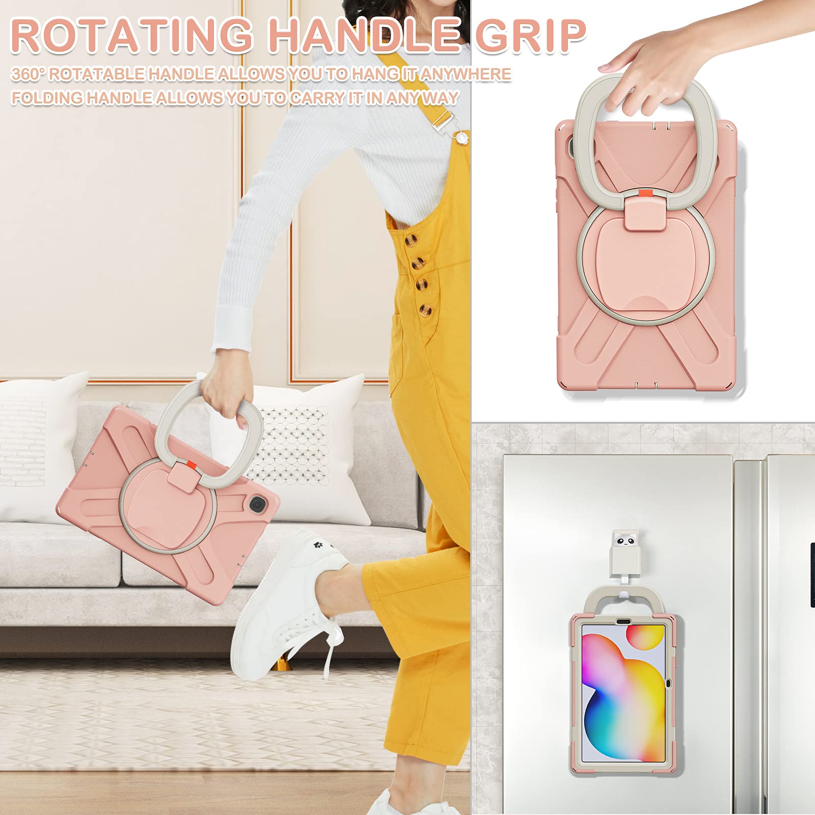 BATYUE Samsung Galaxy Tab S6 Lite 10.4 Inch Case (2022/2020 Model SM-P610/P613/P615/P619) - Shockproof Protective Cover with Pencil Holder & 360° Swivel Stand - Rose Gold - Perfect for Kids, Students & Travel Use