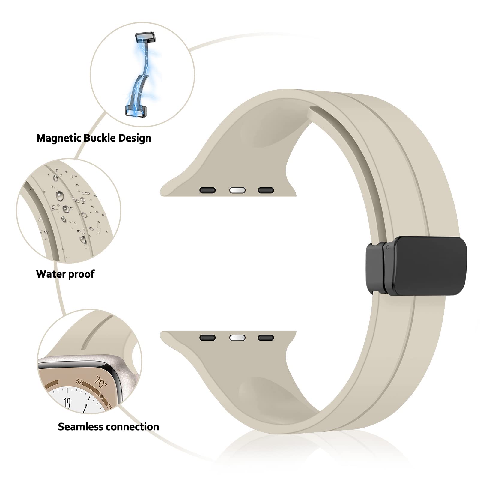 Magnetic Silicone Band for Apple Watch Ultra/Ultra 2/Series 10/9/8/7/6/5/4/3/SE - Sport Strap for Men & Women (38mm/40mm/41mm/42mm/44mm/45mm/46mm/49mm) - Perfect for Workouts, Running & Daily Wear