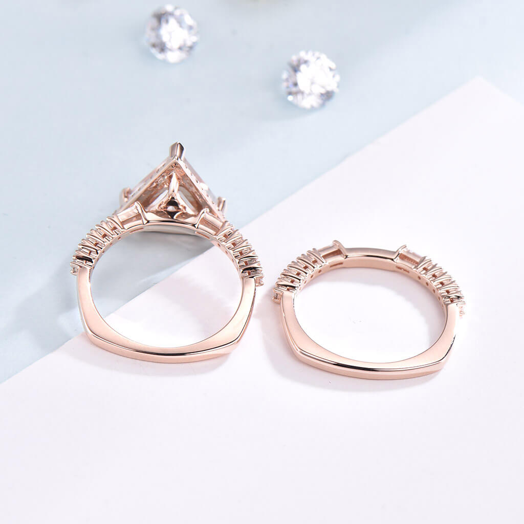 9mm Trillion Cut Morganite & Diamond Wedding Ring Set (2-Piece) - Elegant Bridal Jewelry for Engagement, Proposal & Anniversary Gifts