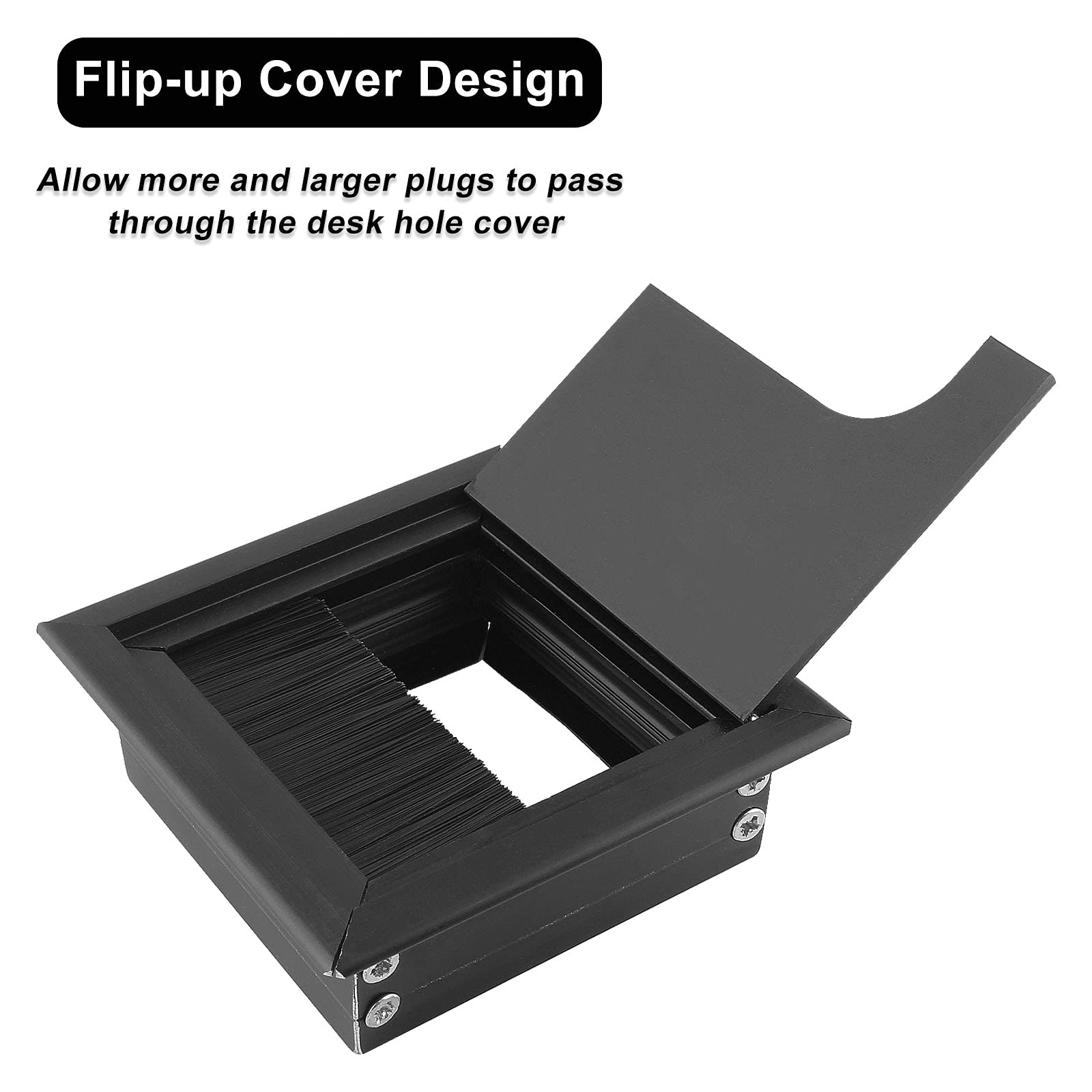 2-Pack 3 Inch (80mm x 80mm) Square Metal Desk Cable Grommet - Dustproof Black Cable Hole Cover for Computer Desk & Office Workstation | Perfect for Cable Management in Home Office & Gaming Setup
