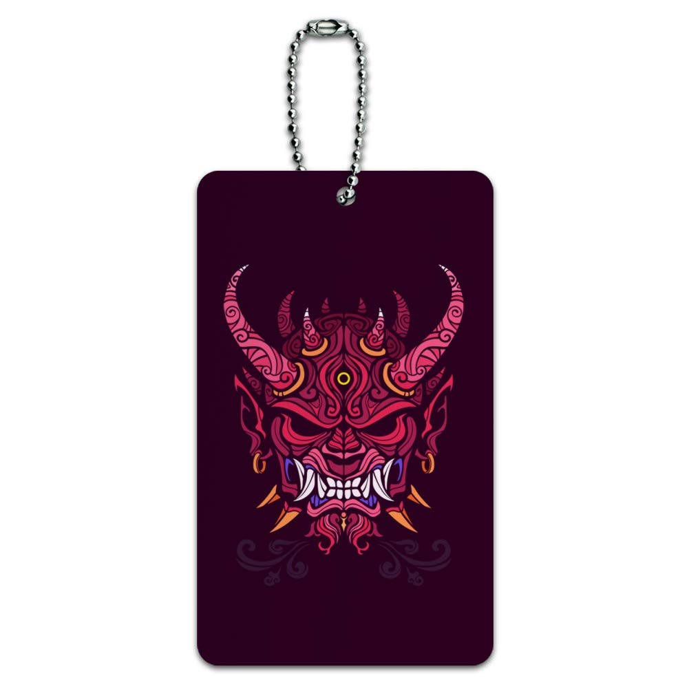 Japanese Oni Demon Mask Luggage Tag - Unique Horned Suitcase ID Tag for Travel Bags & Carry-Ons - Perfect for Halloween Cosplay, Anime Conventions & Themed Parties