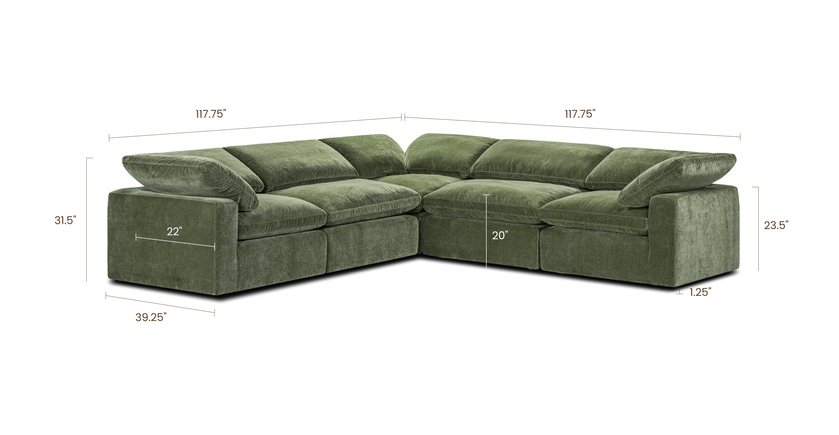 5-Piece Aspen Modular Corner Sectional Sofa Set - Modern L-Shaped Couch with Reversible Chaise for Living Room, Family Room & Home Theater