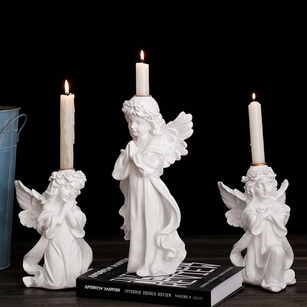 Angel Wing Praying Cherub Resin Candle Holder - Decorative Candlestick for Home, Church & Wedding Decor - Perfect for Tea Light Candles - Ideal for Centerpieces, Altars & Spiritual Spaces