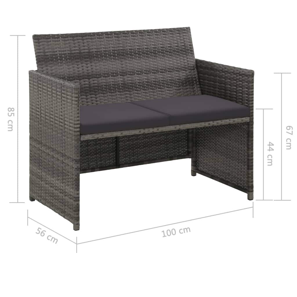 FAMIROSA 2-Person Outdoor Patio Sofa Set with Gray Poly Rattan Frame & Weather-Resistant Cushions - Perfect for Garden, Backyard, Poolside or Balcony Relaxation