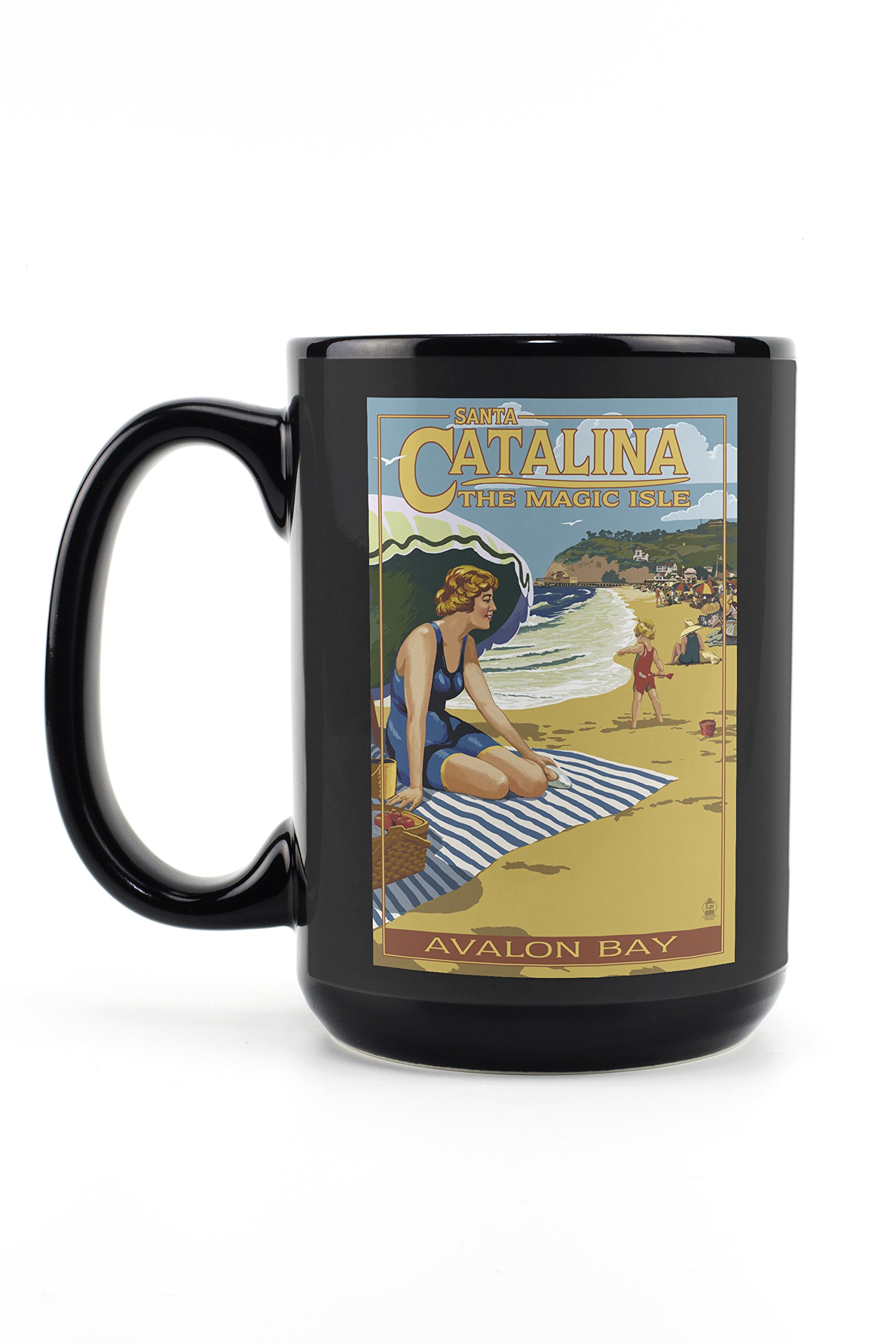 Lantern Press Catalina Island California Avalon Bay Scene - 15oz Black Ceramic Coffee & Tea Mug - Dishwasher & Microwave Safe - Perfect for Home, Office & Outdoor Use