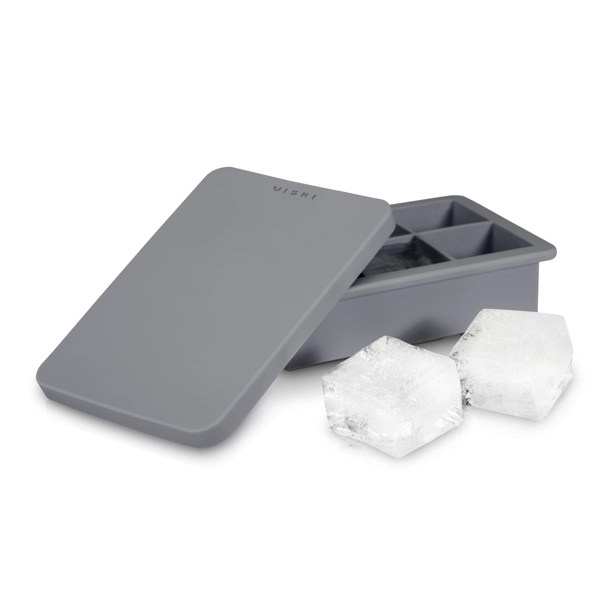 Premium Silicone Whiskey Ice Cube Mold Set - Large Square Ice Trays for Bourbon, Scotch & Cocktails - Perfect for Home Bars, Parties & Gift Giving (Grey)