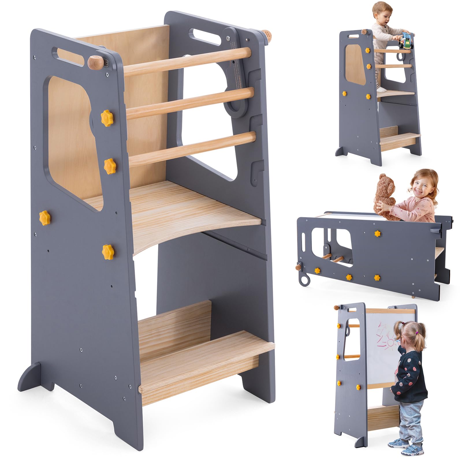 Adjustable Toddler Step Stool with Whiteboard & Anti-Slip Protection - Safe Kitchen Helper Tower for Kids - Perfect for Cooking, Bathing & Learning Activities