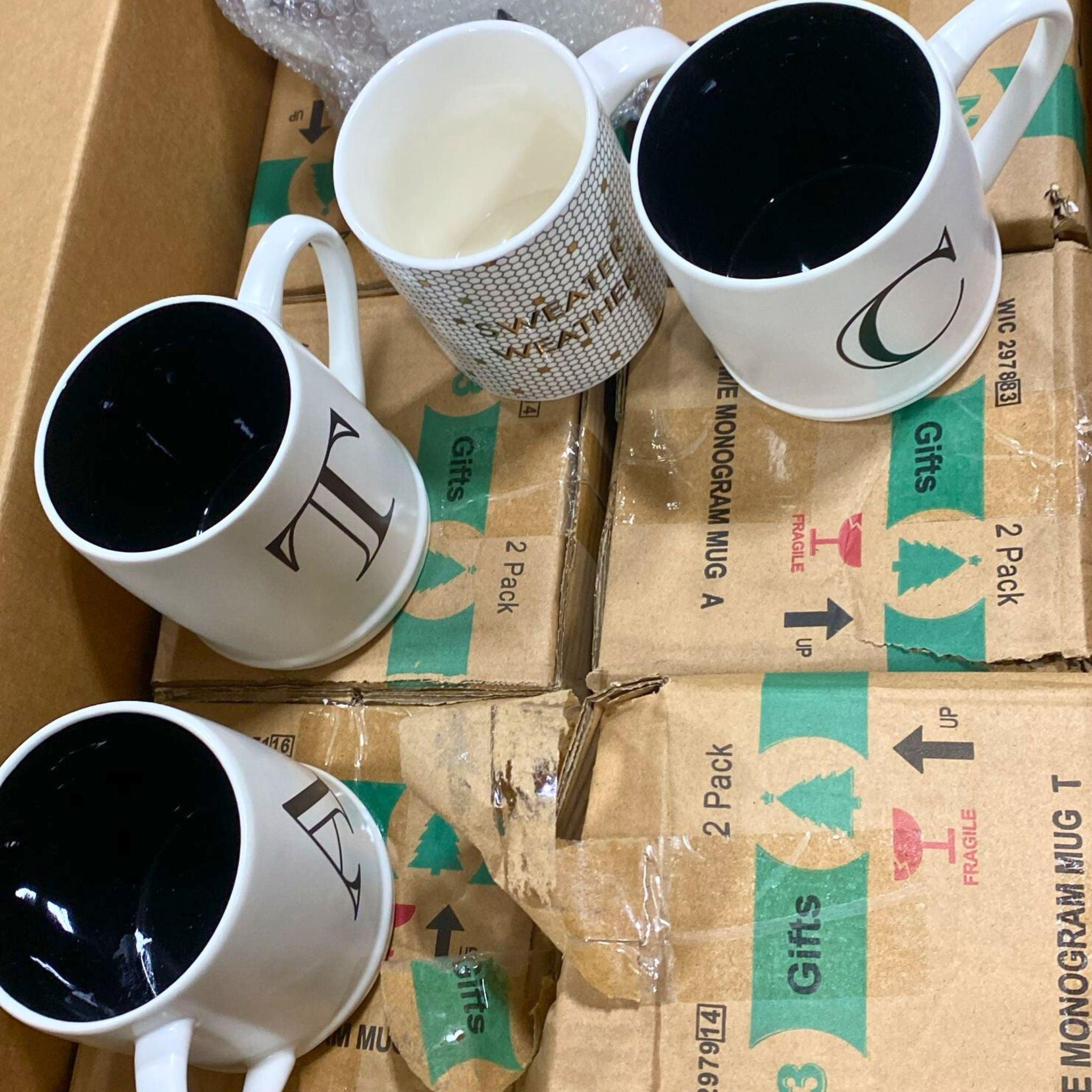 Personalized Monogram Mugs & Sweater Weather Coffee Cups - 60pc Bulk Set - Perfect for Office Gifts, Holiday Parties & Coffee Shop Merchandise