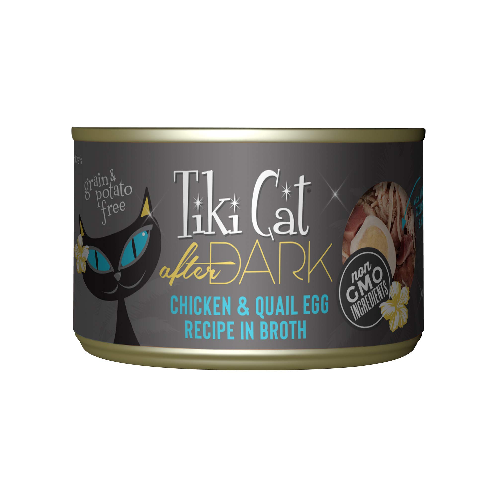 Tiki Cat After Dark High-Protein Wet Cat Food - Chicken & Quail Egg Recipe with 100% Non-GMO Ingredients for Adult Cats, 5.5 oz Cans (8-Pack) - Perfect for Indoor Cats & Weight Management