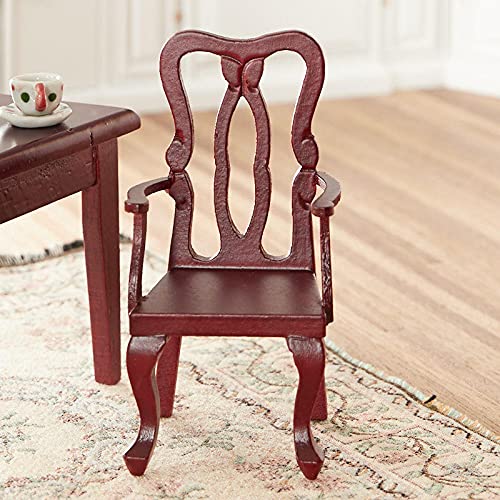 Handcrafted Mahogany Arm Chair for Dollhouse Miniatures - Premium Wooden Furniture for Doll House Decor, Miniature Room Displays & Collectors