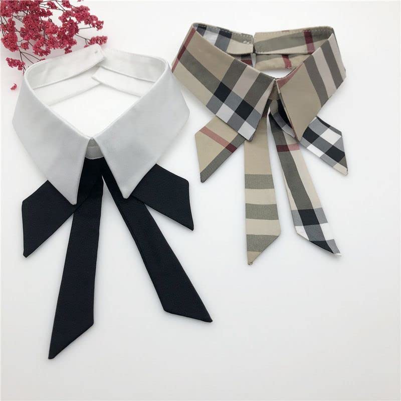 Detachable Fake Collar Lapel - Plaid Blouse False Collar Choker with Peter Pan Necklace & Bow Tie - Perfect for Office Wear, Cosplay & Vintage Fashion Outfits