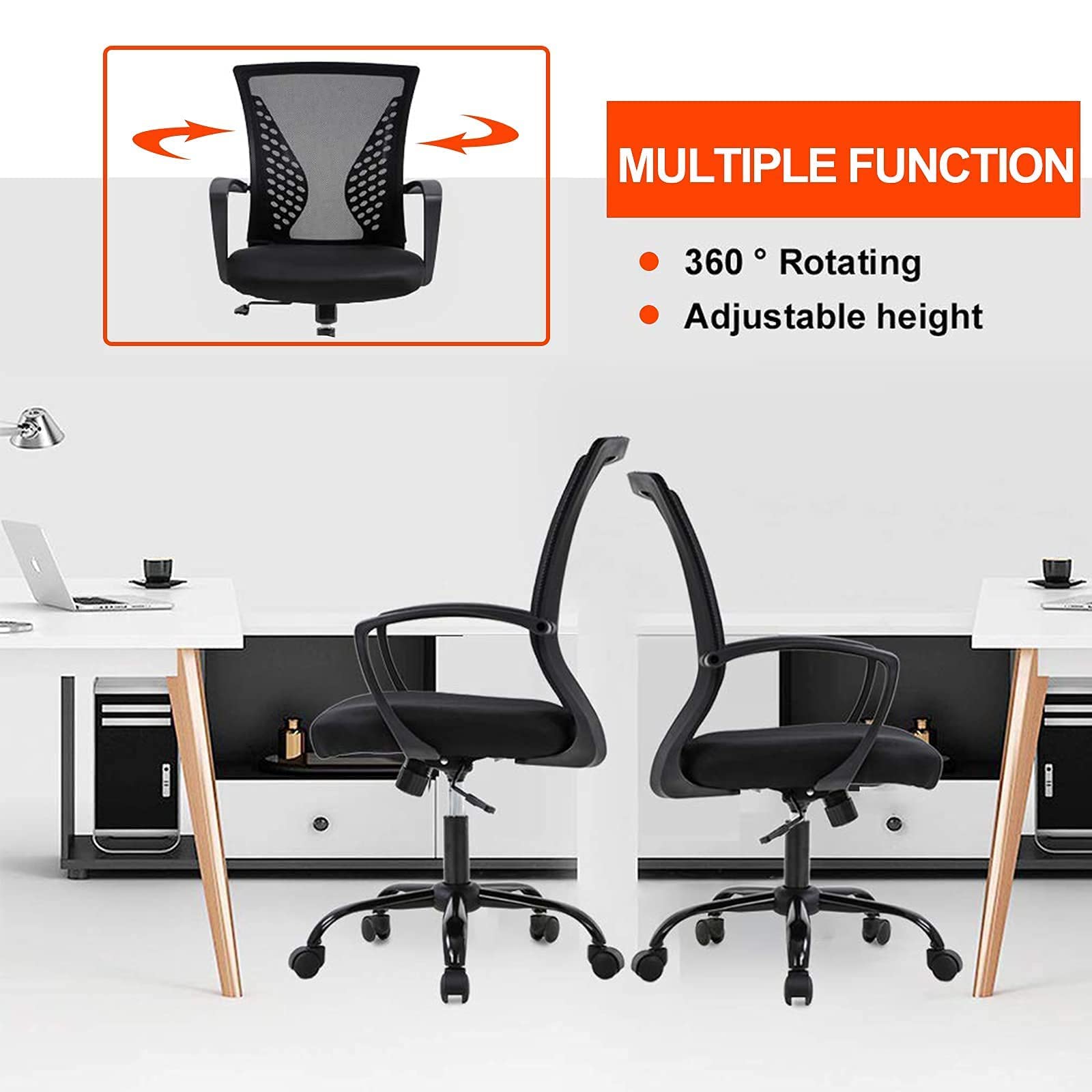 Ergonomic Mesh Office Chair with Lumbar Support - Adjustable Computer Desk Chair for Home, Conference & Meeting Rooms (Black) | Perfect for Long Work Hours, Gaming & Remote Work Setup