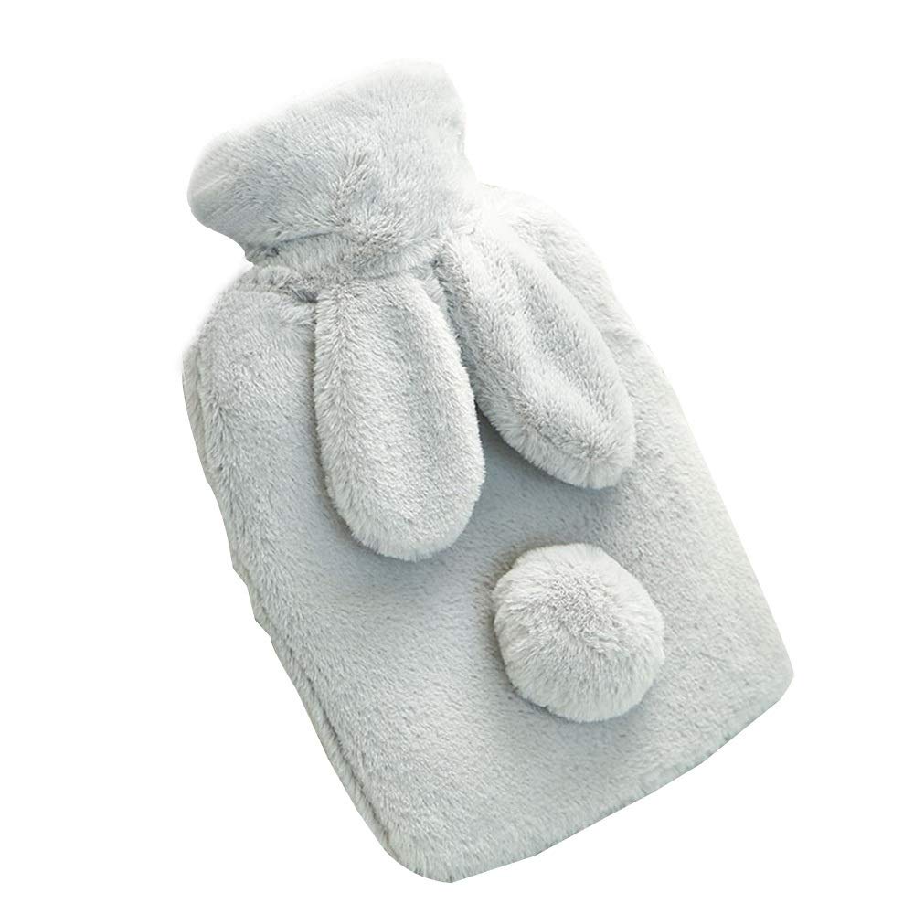 Premium Safe Water-Filled Hot Water Bottle with Soft Rabbit Ear Cover - Classic Hand Warmer & Body Pain Relief - Perfect for Winter Nights, Period Cramps, and Cold Weather Comfort (Color: Blue)