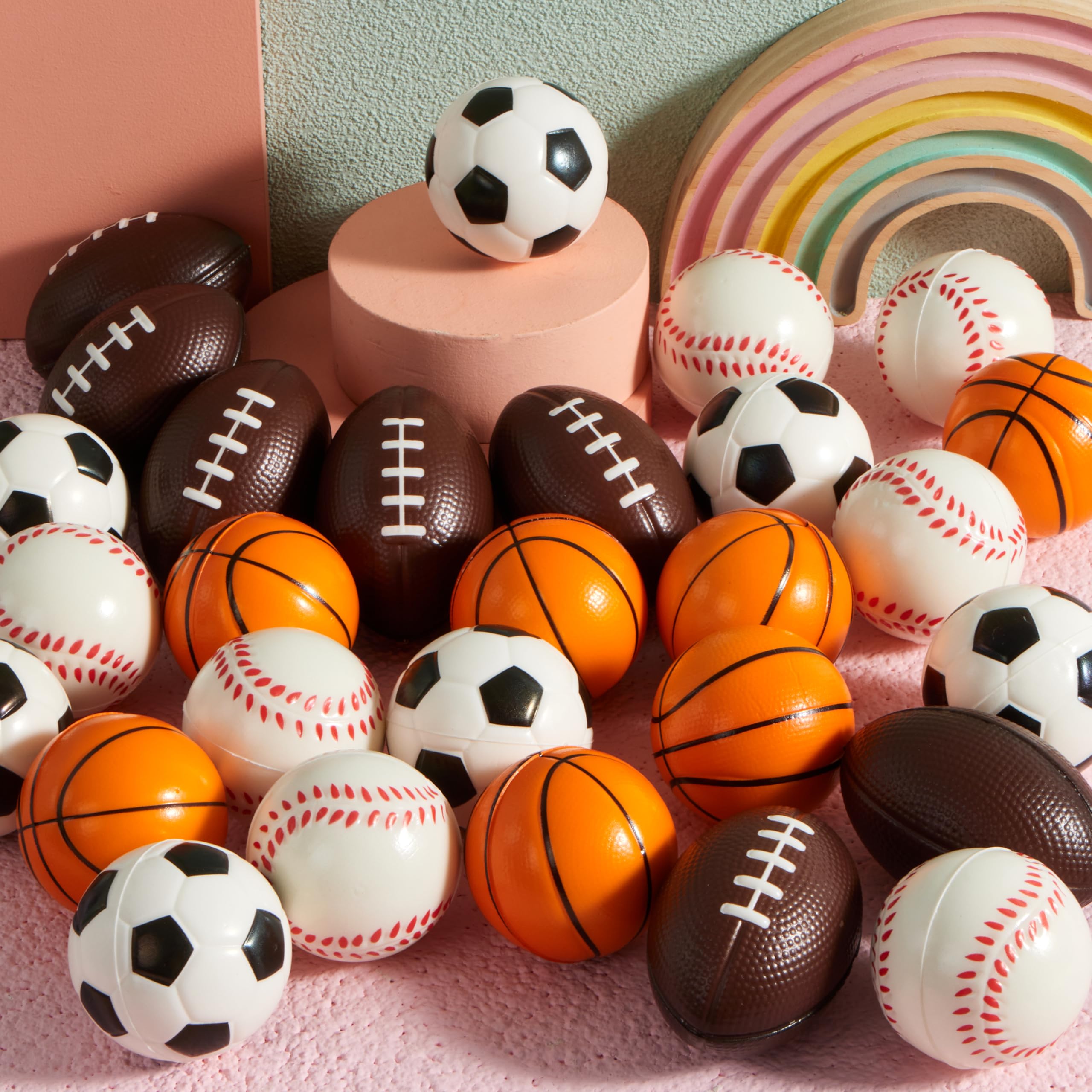 JOYIN 30 Pack Kids Valentine's Day Gift Cards with Mini Sports Ball Stress Balls - Squeeze Foam Balls for Classroom Exchange, Party Favors, Anxiety Relief & Stress Toys | Perfect for Valentine's Parties, School Prizes & Sensory Play