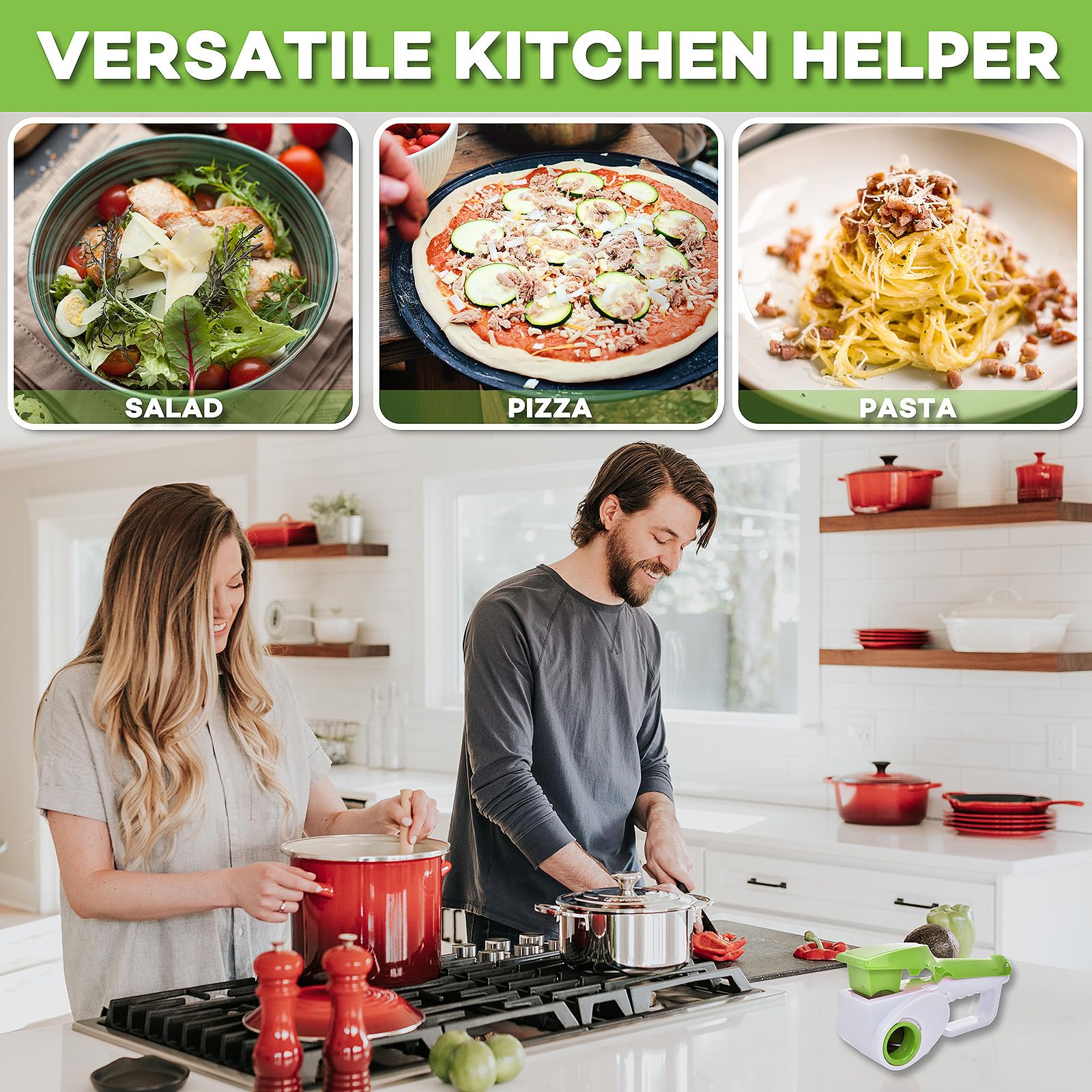 Electric Rotary Cheese Grater for Hard Cheeses - Cordless Rechargeable Handheld Parmesan Grater Shredder Slicer (Green) | Perfect for Italian Cooking, Pizza Topping & Gourmet Meal Prep