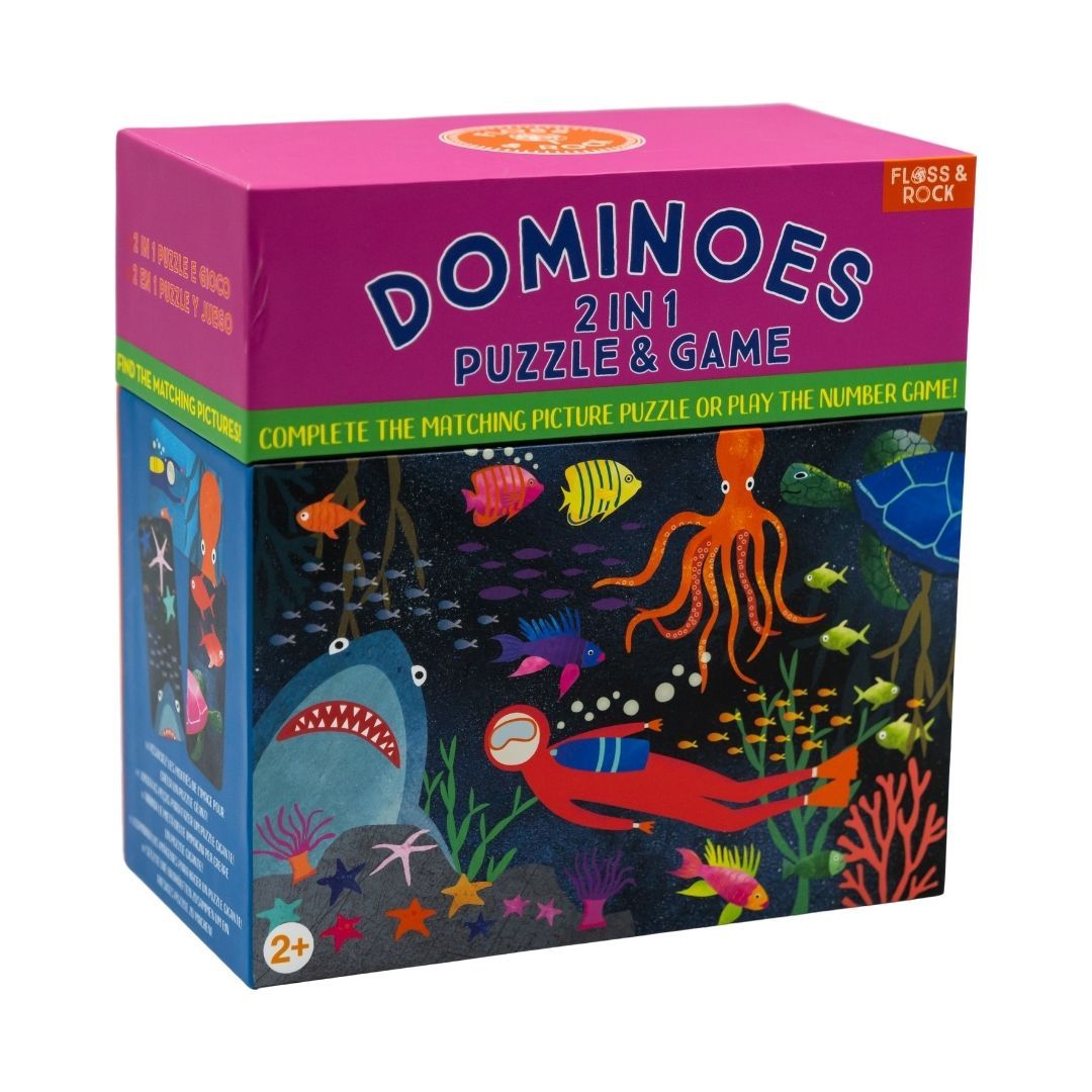 Floss and Rock Deep Sea Dominoes Set - Fun Family Board Game for Kids & Adults - Perfect for Parties, Travel, and Indoor Game Nights