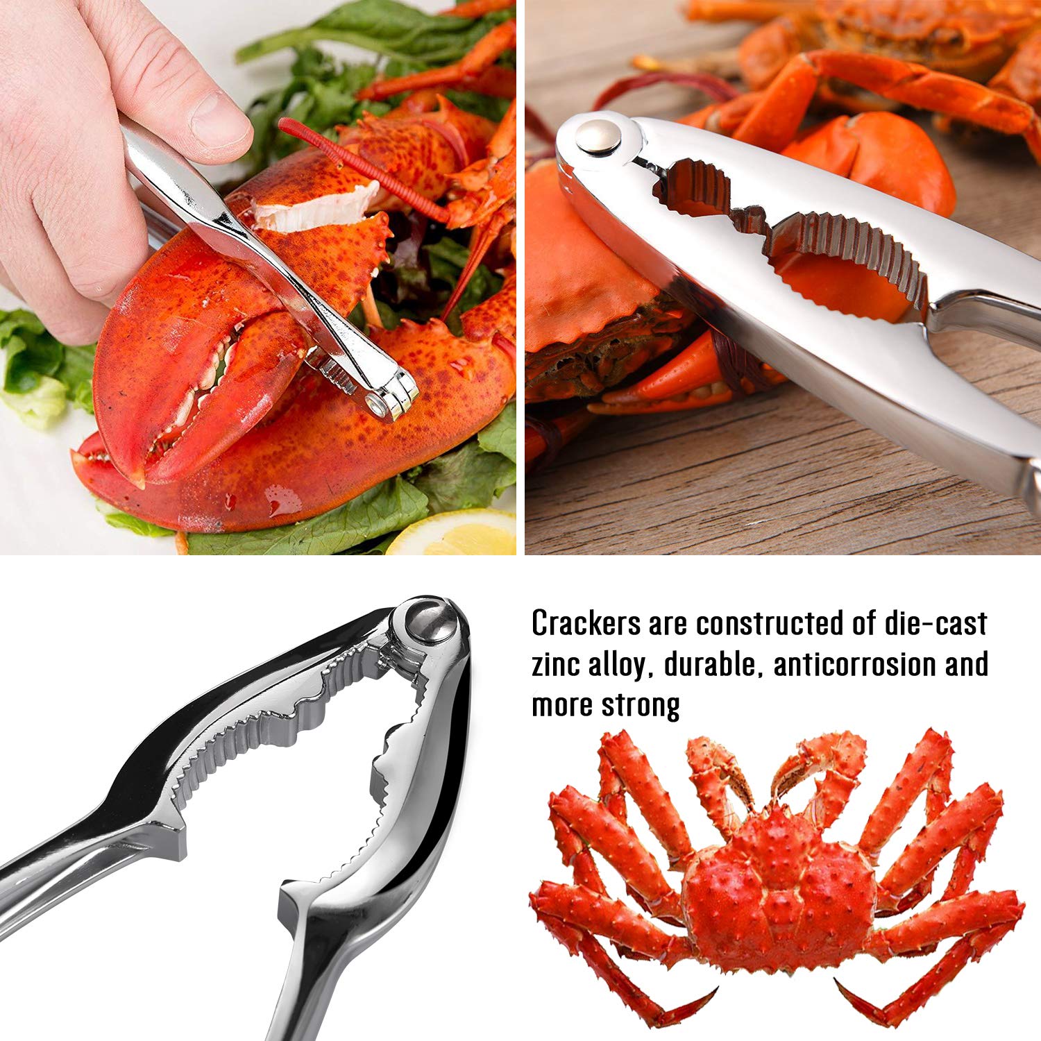 Premium 4-Piece Seafood Cracking & Picking Set - Includes 2 Crab Crackers, 4 Lobster Shellers, 4 Crab Leg Forks & 1 Seafood Scissors - Heavy Duty Nut & Shellfish Cracker Kit for Crab Legs, Lobster, Shrimp & More - Perfect for Seafood Boils, Dinner Parties & Family Gatherings