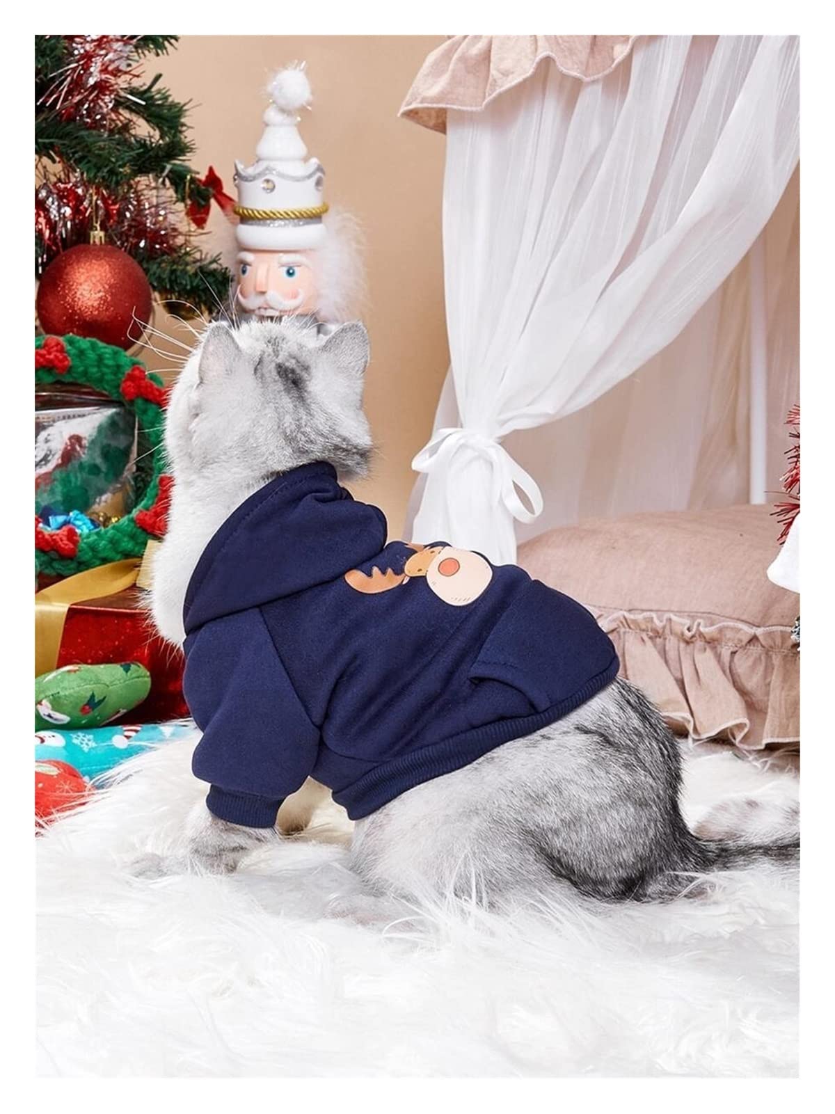 Christmas Elk Print Pet Hoodie - Warm Dog Sweater for Autumn & Winter