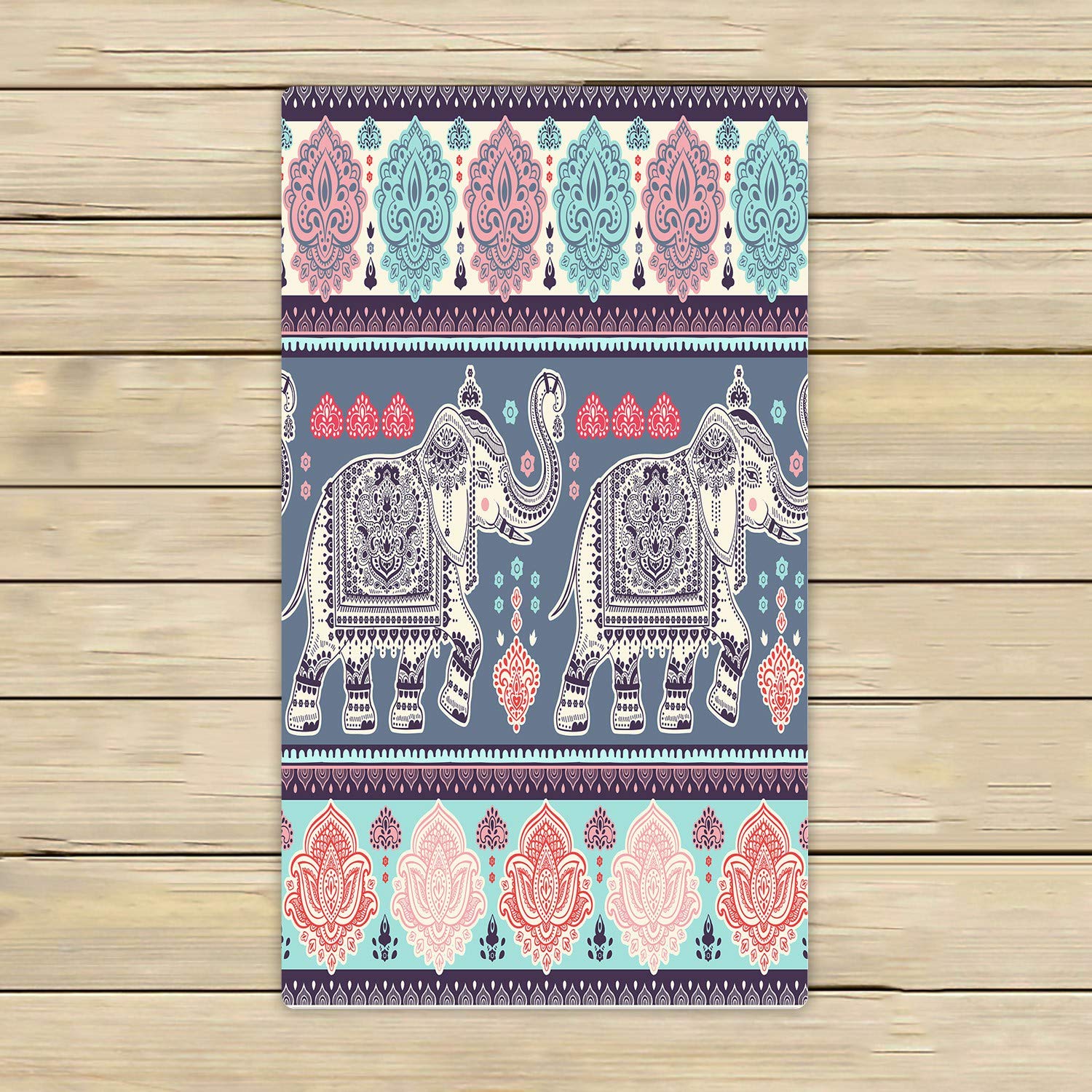 ECZJNT Lotus Ethnic Elephant African Tribal Print Beach Towel - 16x28 Inch Soft Absorbent Shower Towel for Home, Outdoor, Travel - Perfect for Pool, Beach, Yoga & Gym