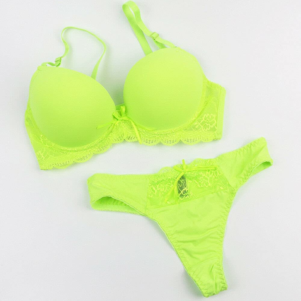Sexy Lace Lined Plunge Bra & Panty Set for Women - Push Up Underwire Lingerie for Date Night & Special Occasions