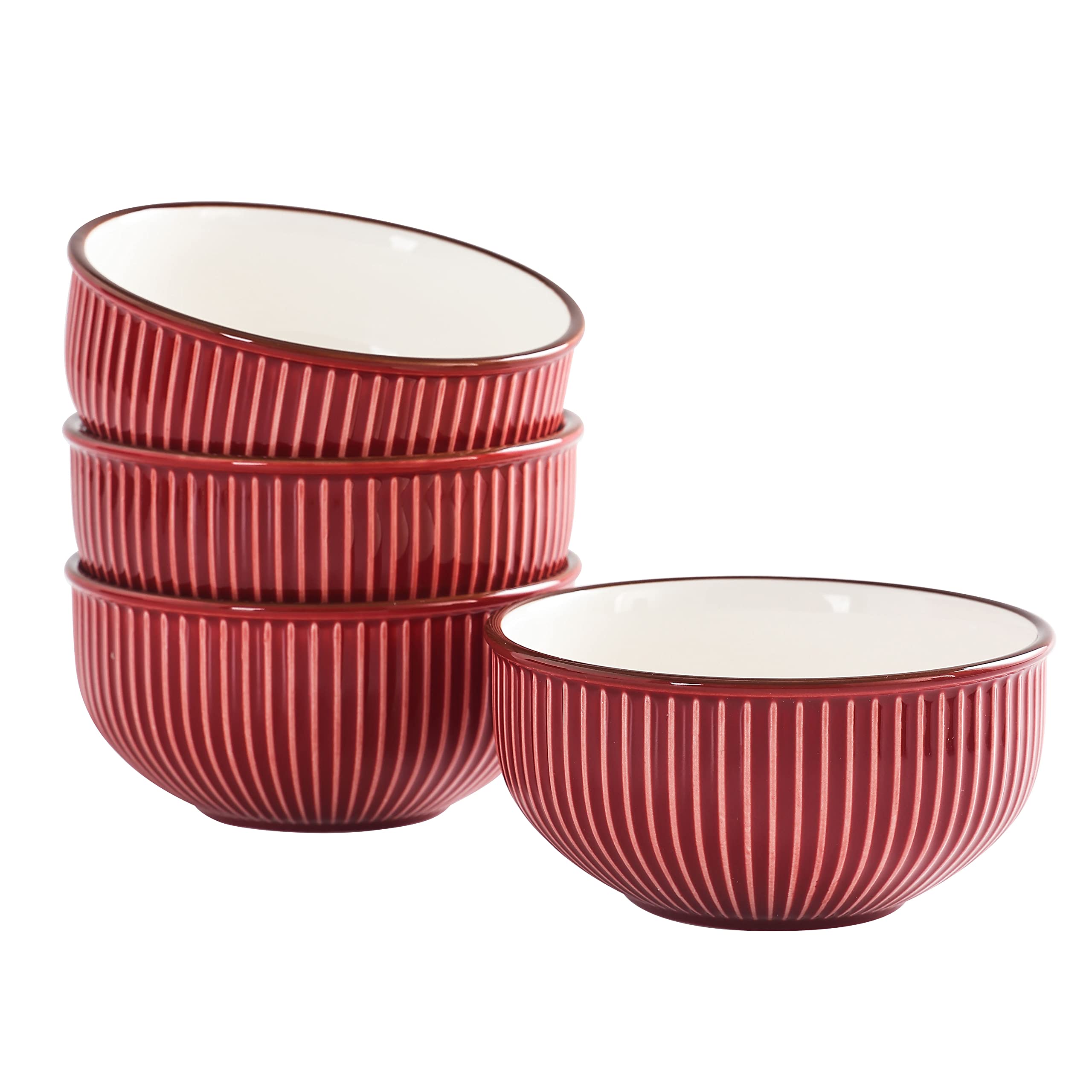 Bico Helios Red 26oz Cereal Bowls Set of 4 - Large Microwave & Dishwasher Safe Bowls for Pasta, Salad, Soup, Cereal - Perfect for Family Dining, Breakfast, Meal Prep & Entertaining