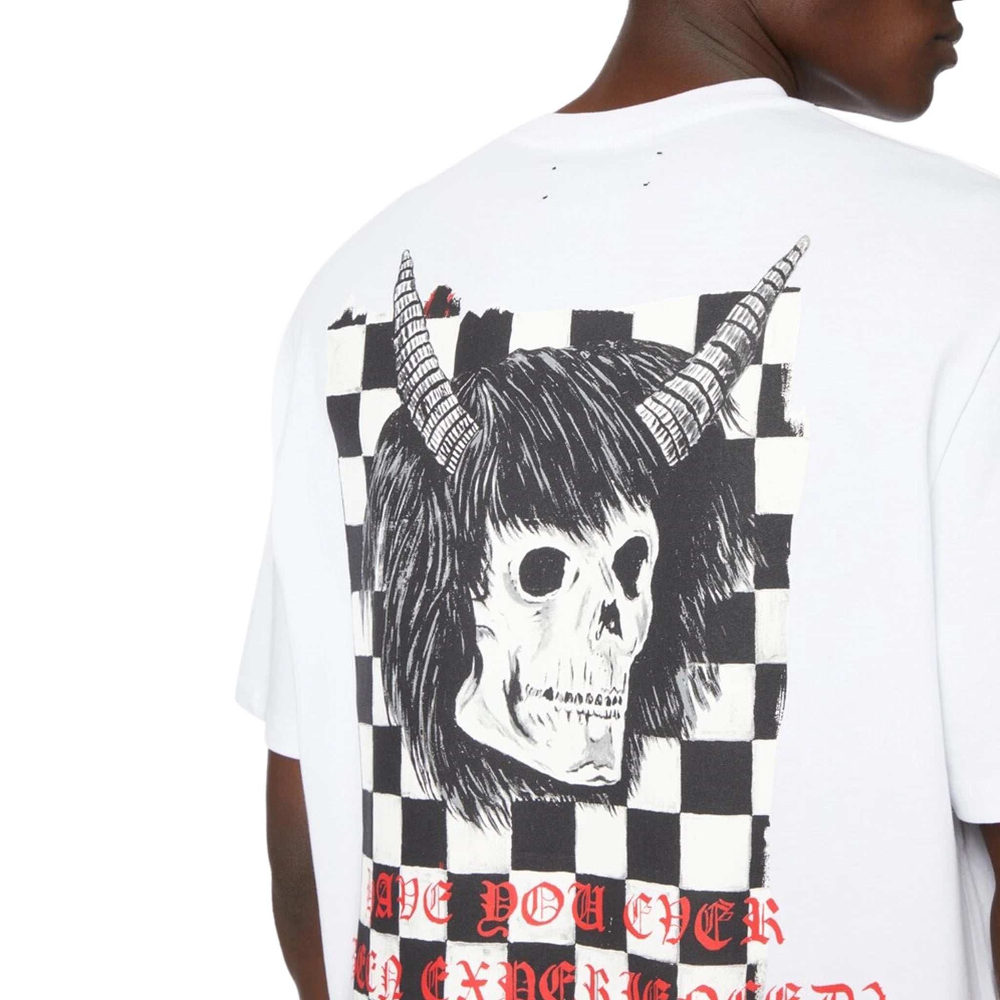 Amiri Wes Lang Checker Skull White Graphic T-Shirt for Men - Streetwear Fashion Tee for Casual Wear & Concert Outfits