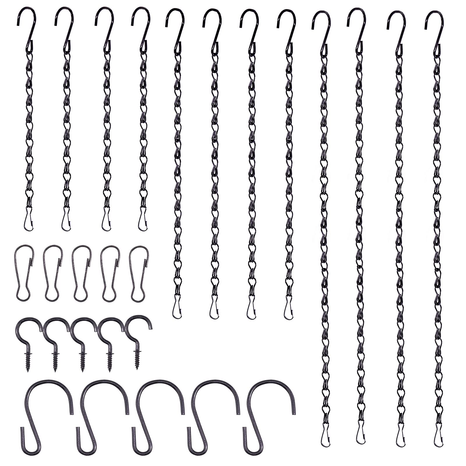 Keadic 27 Pcs 3 Size Black Hanging Chain Set with Metal Hooks - 9.5
