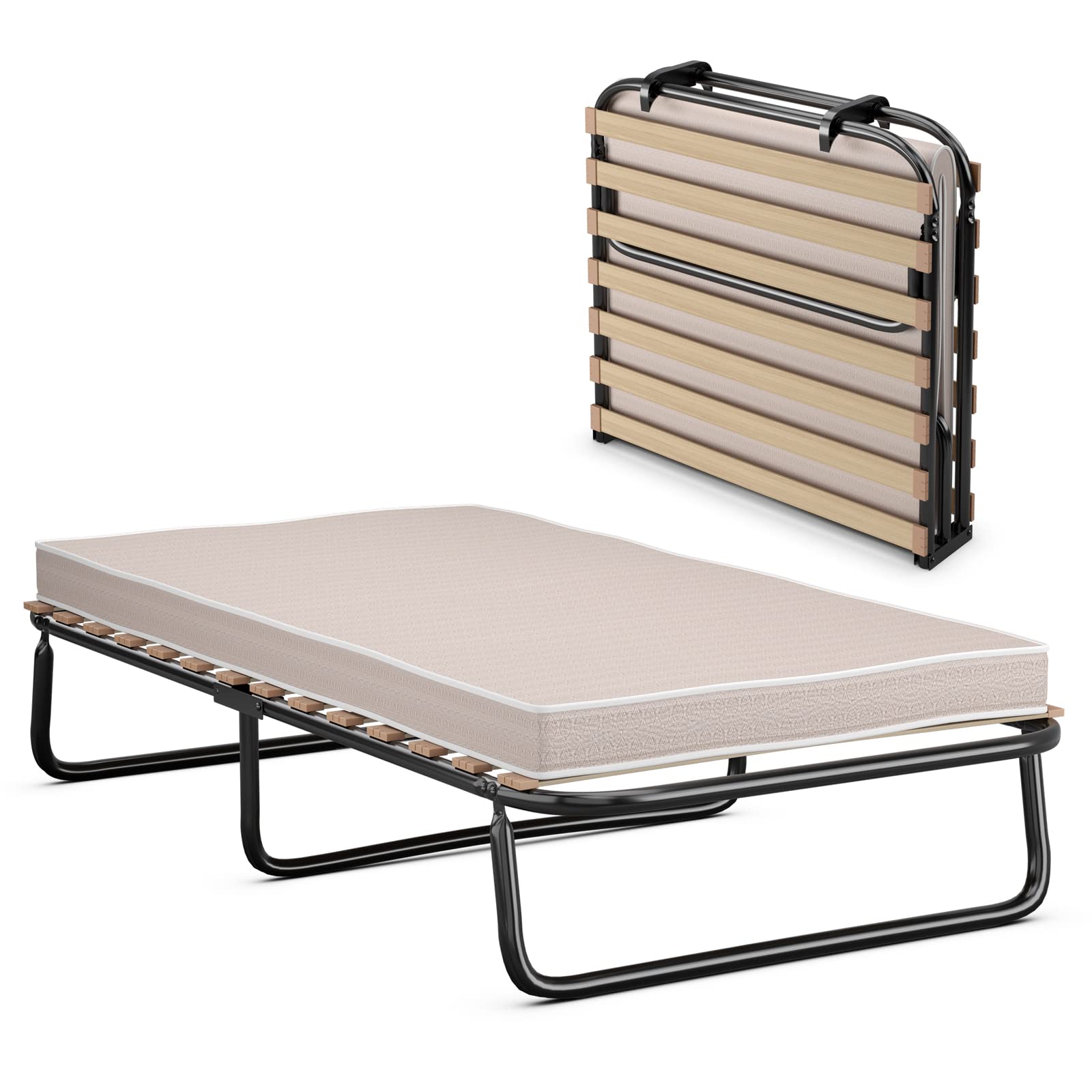 KOMFOTT Foldable Guest Bed with Memory Foam Mattress - Sturdy Metal Frame Space Saving Folding Sleeper Sofa | Portable Bed for Home, Office & Travel | Made in Italy | Perfect for Spare Rooms, Sleepovers & Temporary Accommodation