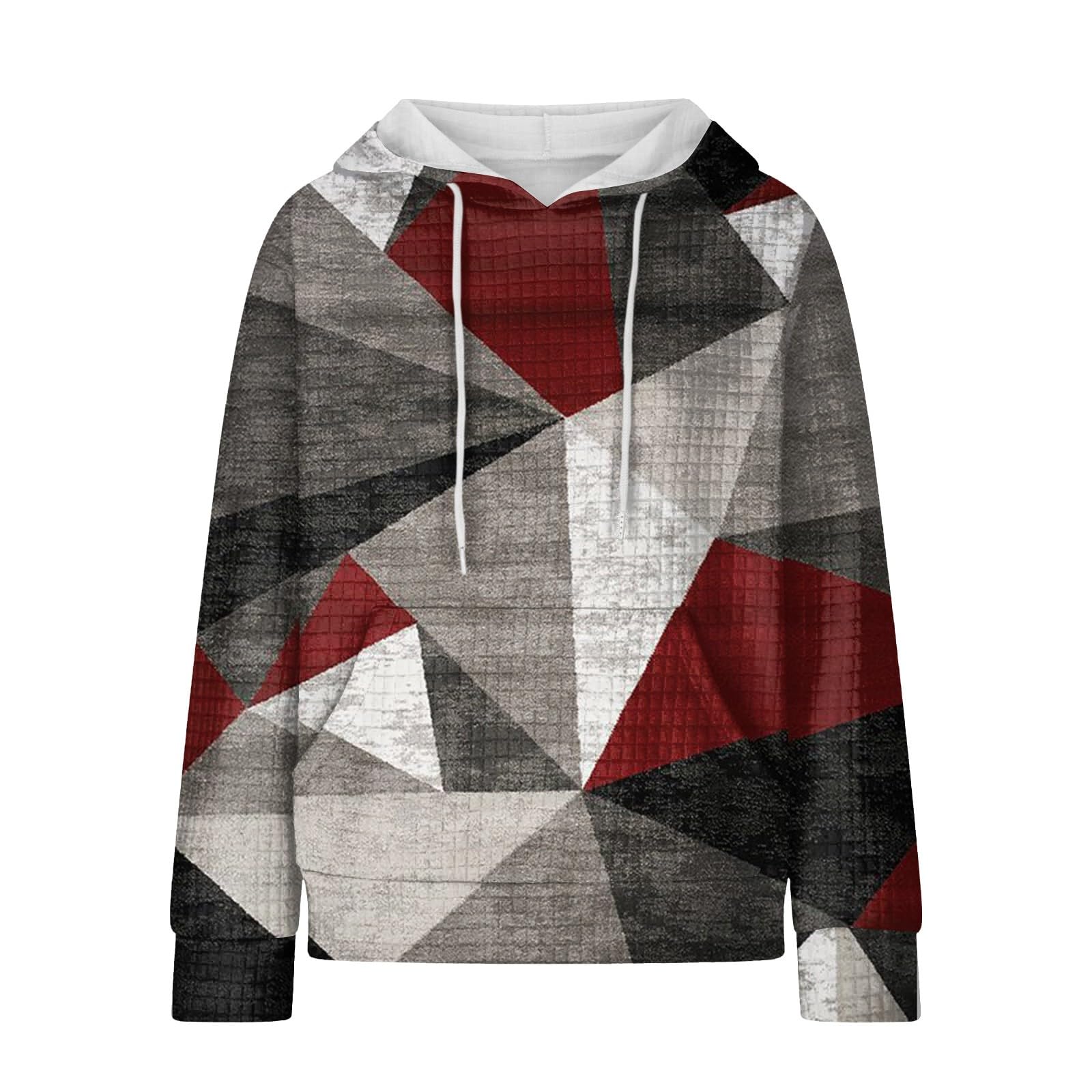 Stylish Women's Long Sleeve Waffle Pullover Top with Pocket - Loose Fit Printed Drawstring Shirt for Casual Wear, Fall Outfits & Cozy Loungewear
