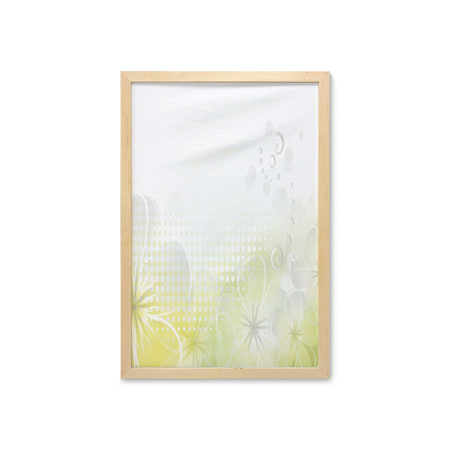 Ambesonne Abstract Wall Art with Frame - Grey & Yellow Grunge Water Bubbles Flowers Print Fabric Poster 23x35 Inches | Modern Home Decor for Bathroom, Living Room, Bedroom & Dorm | Pale Yellow Pale Grey Contemporary Design