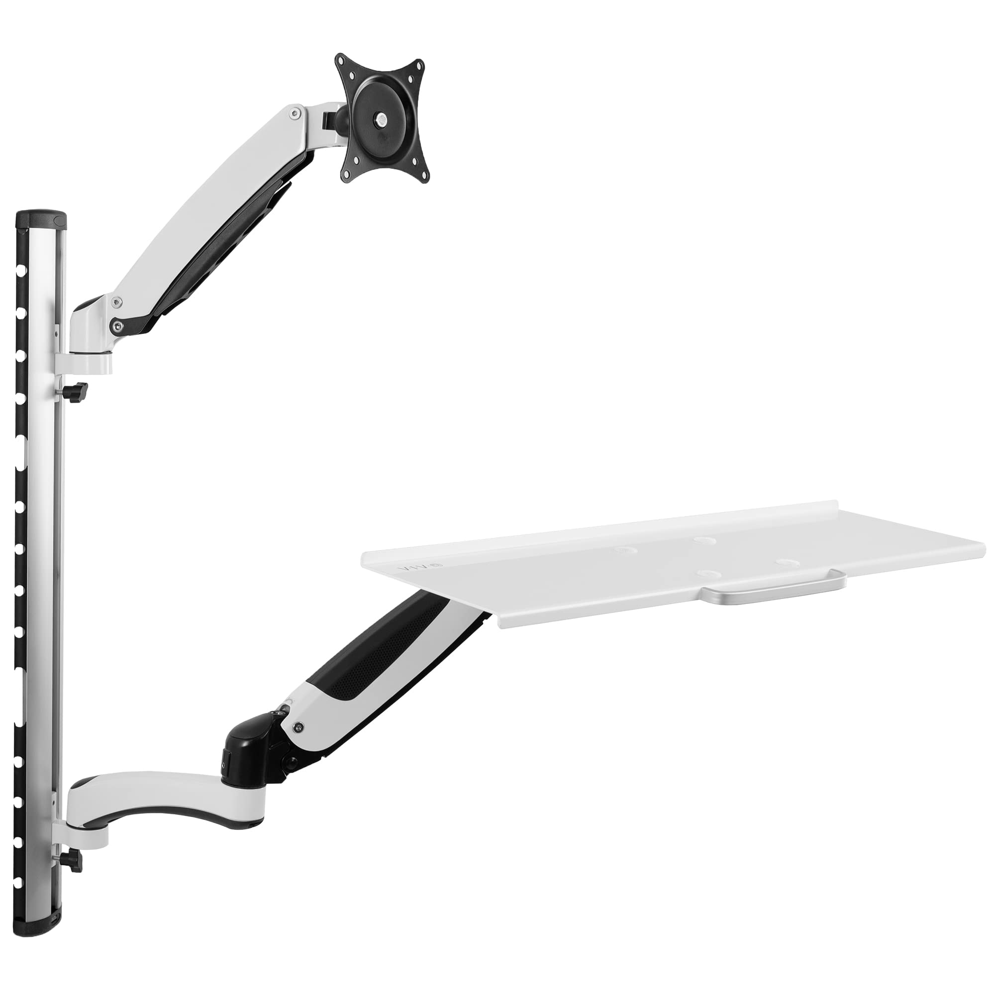 VIVO Adjustable Sit Stand Wall Mount Workstation for 27 Inch Monitors - Counterbalance Height Adjustable Monitor & Keyboard Stand, White STAND-SIT1KW - Perfect for Home Office, Gaming Setup & Ergonomic Workspace