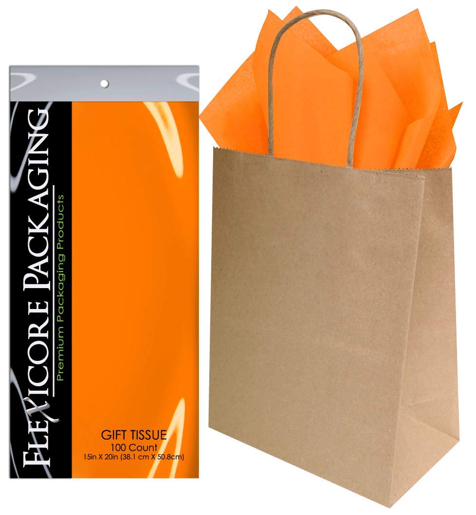 Premium Kraft Paper Gift Bags & Tangerine Tissue Wrap - 8