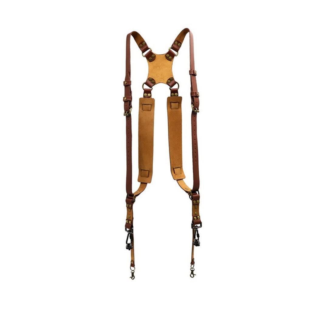 Genuine Leather Double Shoulder Camera Strap for DSLR/SLR - Adjustable Harness Photography Gear (Brown, One Size) - Perfect for Travel, Wedding & Professional Photography