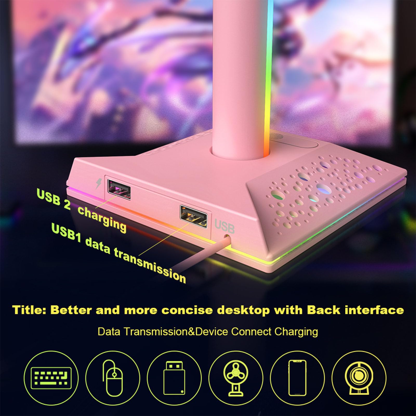 RGB Gaming Headset Stand with 10 Lighting Modes | USB Charging Headphone Holder | Professional Cool LED Display for Gaming Setup & Desk Organization | Perfect for Gamers & Streamers