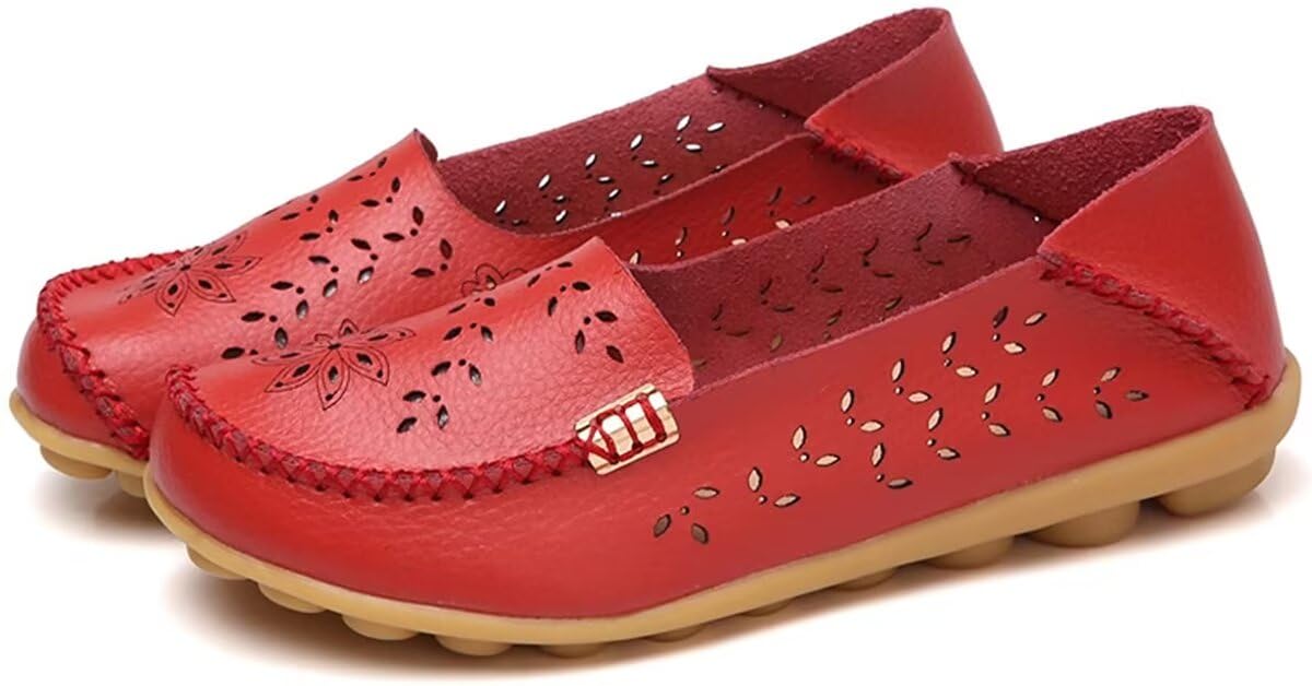 Women's Genuine Leather Slip-On Loafers - Comfortable Casual Moccasin Driving Shoes for Women - Perfect for Home, Office & Travel
