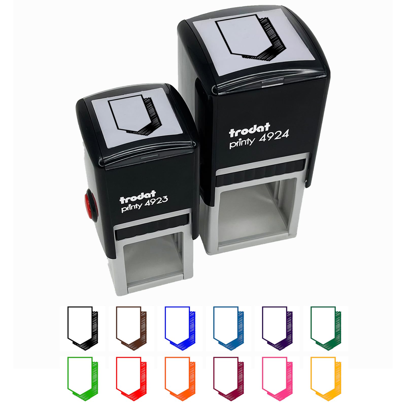 1 Inch Small Self-Inking Rubber Stamp with Red Ink - Flag Pennant Doodle Drop Shadow Design for Crafting, Scrapbooking & Document Marking
