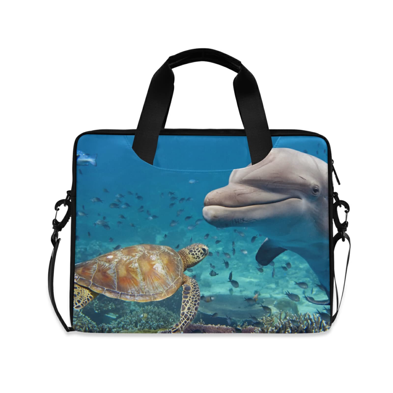 HUXINO Ocean Sea Animal Turtle Dolphin Laptop Sleeve Case for 14 15.6 16 Inch Laptops, Durable Computer Bag with Shoulder Strap & Handle, Stylish Messenger Notebook Bag for Men, Women, Boys & Girls - Perfect for Work, School & Travel
