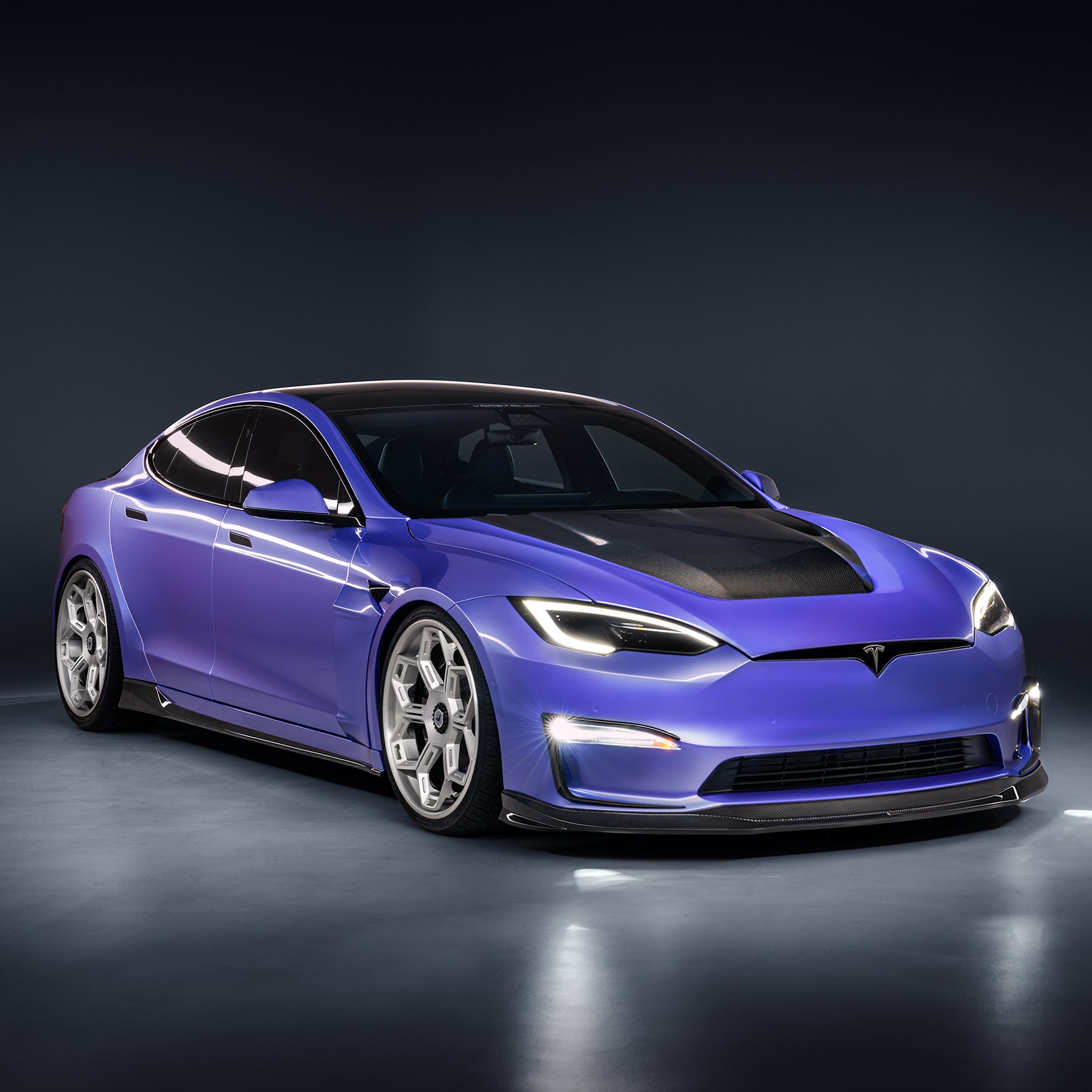 VRS Tesla Model S Plaid Aero Front Spoiler - Carbon Fiber PP 2X2 Glossy Finish - High Performance Spoiler for Enhanced Aerodynamics & Style - Perfect for Racing, Track Days & Street Performance Upgrades