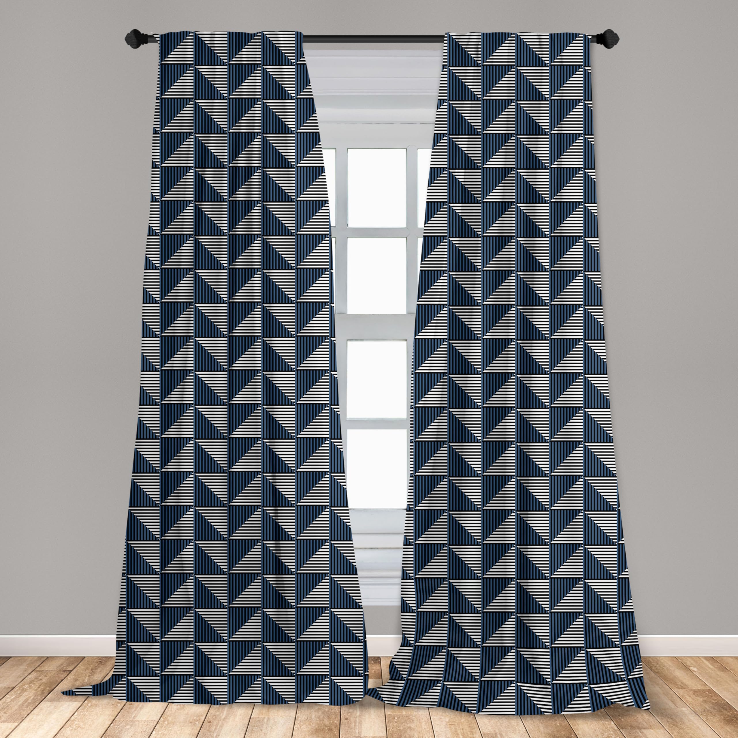 Ambesonne Geometric Striped Curtains - 2 Panel Set with Rhombus Triangle Patterns, 28