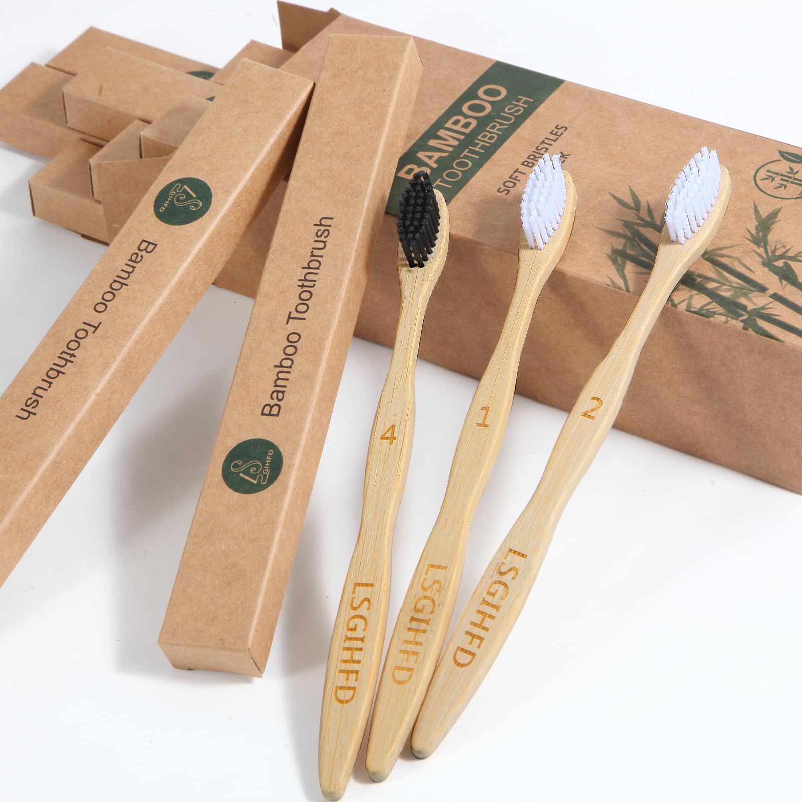 Eco-Friendly Bamboo Toothbrushes (10 Pack) - BPA Free Soft Bristles, Natural Wood Handle, Biodegradable & Reusable Travel Toothbrushes for Home, Office, and Sustainable Oral Care