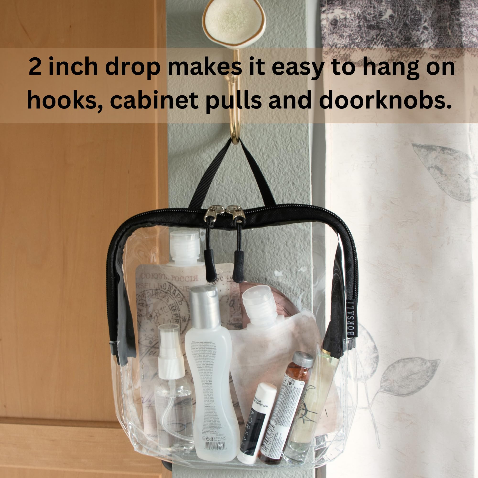 BORSALI TSA Approved Quart Size Clear Toiletry Bag for Air Travel - 1 Quart Capacity Cosmetic & 3-1-1 Liquids Organizer with Handle (Black) - Perfect for Carry-On Luggage & Airport Security Compliance