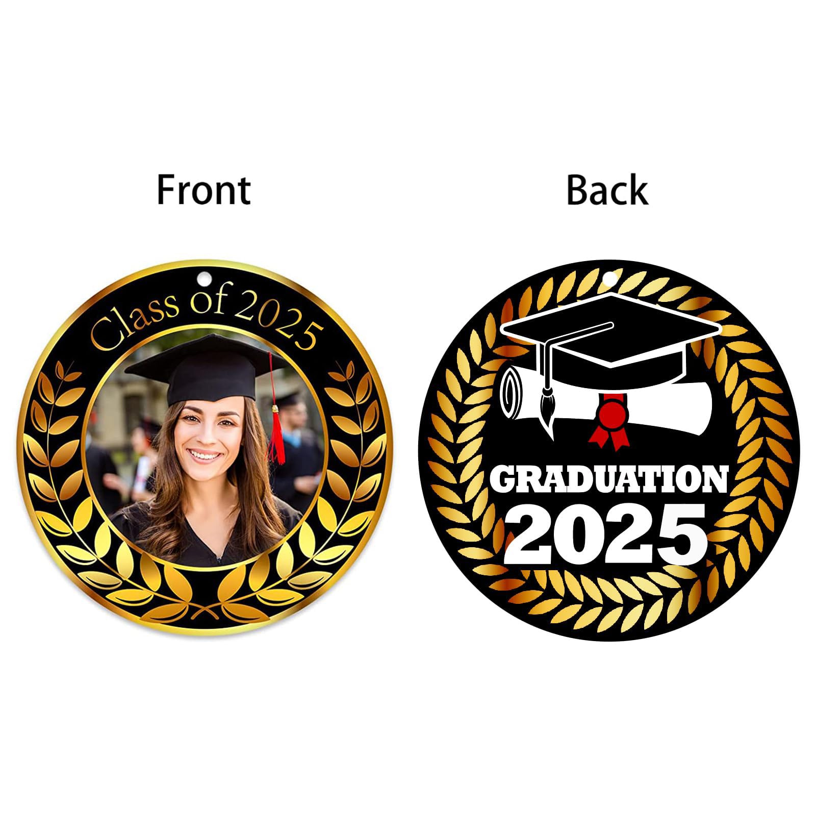 FaCraft Personalized 2025 Graduation Ornament - 3 Inch Picture Frame Keepsake for High School & College Graduates - Class of 2025 Commemorative Gift - Perfect for Christmas Tree Decor, Graduation Party Favors & Memory Displays