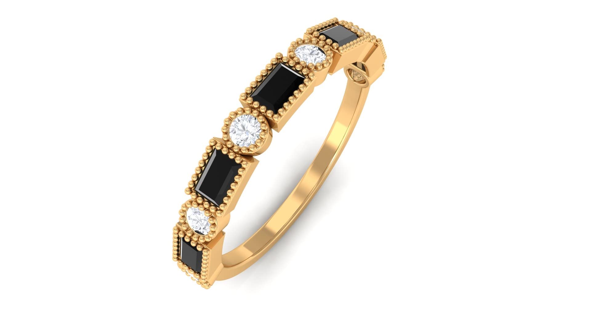 1/2 CT Black Spinel & Diamond Half Eternity Ring - 14K Solid Gold Bezel Set Beaded Wedding Band for Women - Perfect for Engagement, Anniversary & Special Occasion Gifts