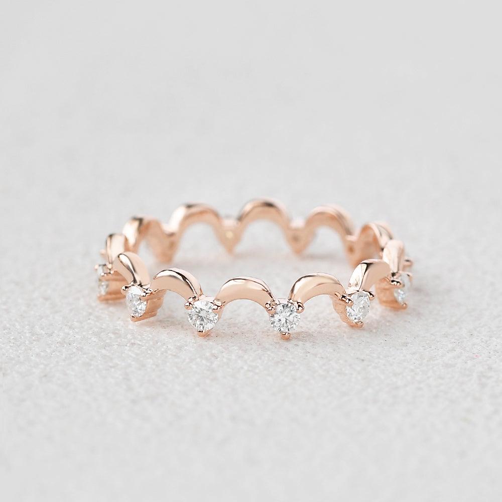 Moissanite Wave Inspired Cluster Rose Gold Wedding Band Ring for Women - Elegant Stackable Jewelry for Bridal, Anniversary & Special Occasions