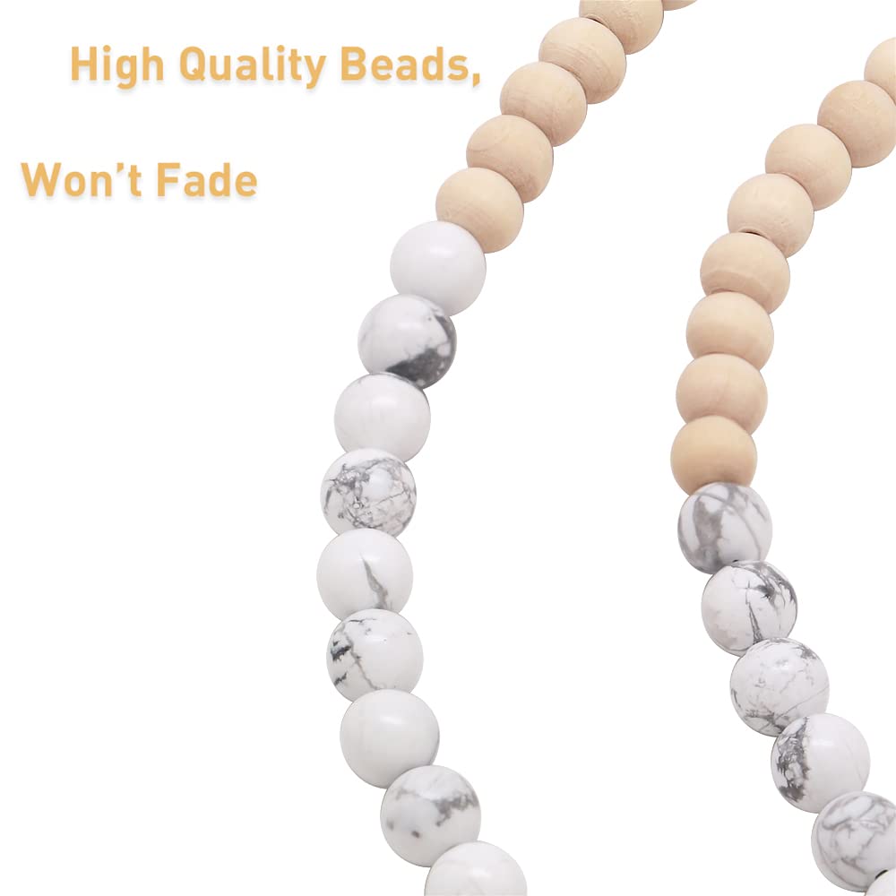 Beaded Wooden Lanyard for ID Badges & Keys - Natural Stone Necklace for Women - Office & Event Use
