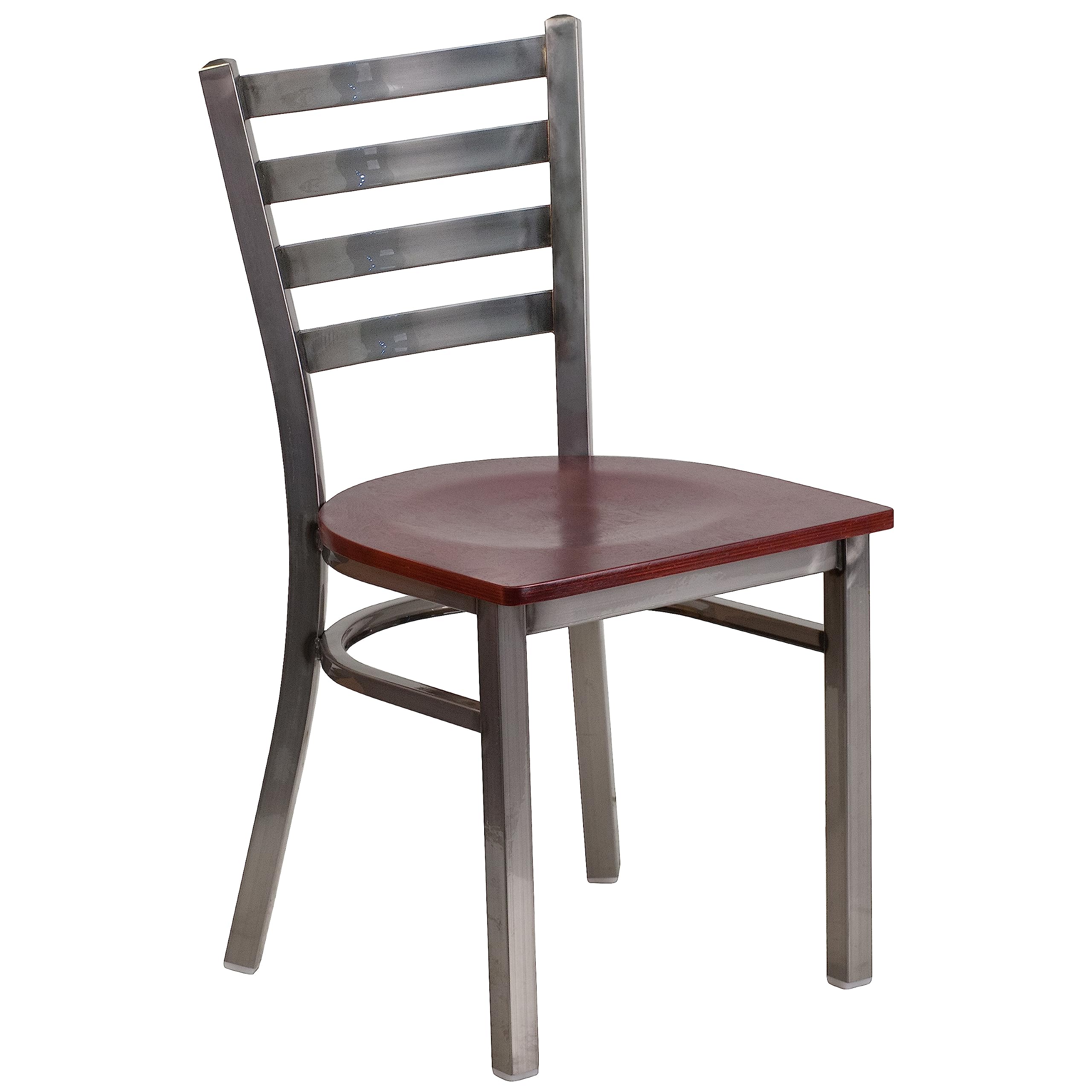 Flash Furniture HERCULES Series Clear Coated Ladder Back Metal Restaurant Chair with Mahogany Wood Seat - Commercial Dining, Kitchen, Bar & Cafe Use