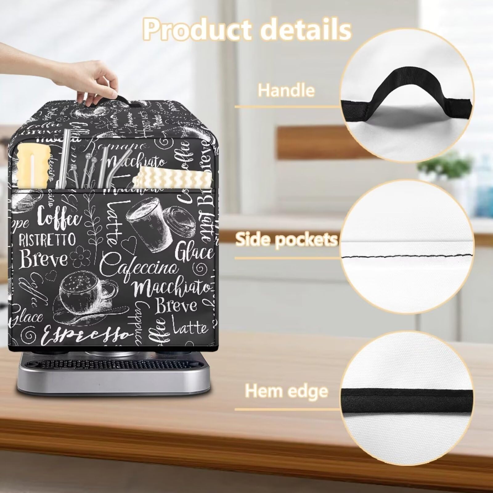 Premium Cocktail Maker Cube Dust Cover with Pockets - Machine Protector for Capsules & Accessories | Space-Saving Kitchen Organizer | Perfect for Home Bars, Parties & Coffee Stations (Coffee Black)