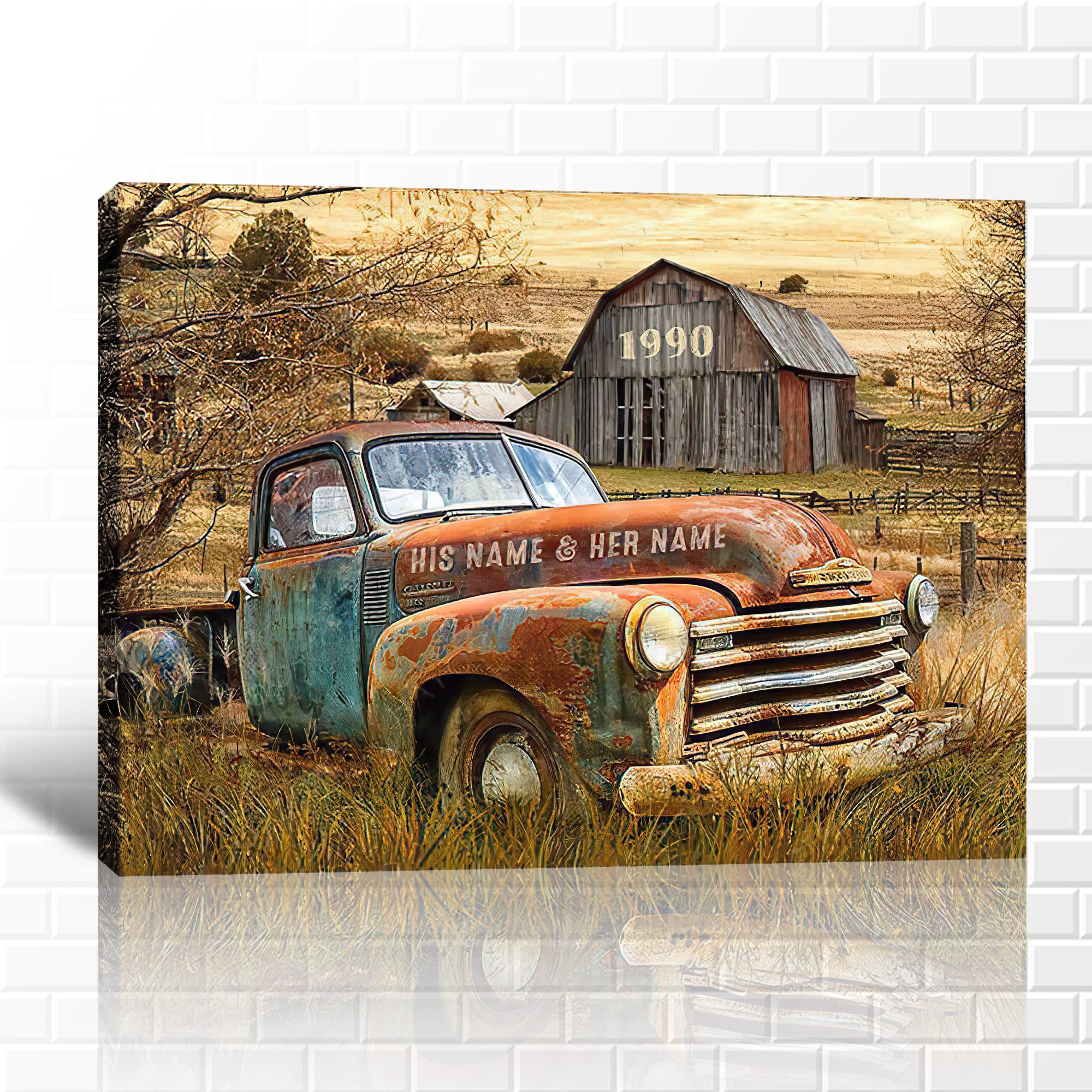 GUTTATY Vintage Farmhouse Wall Art - Custom Old Truck Canvas Print 28x40 Inches - Personalized Rustic Home Decor for Valentine's Day & Anniversary Gifts - Perfect for Living Room, Bedroom or Office Wall Decor