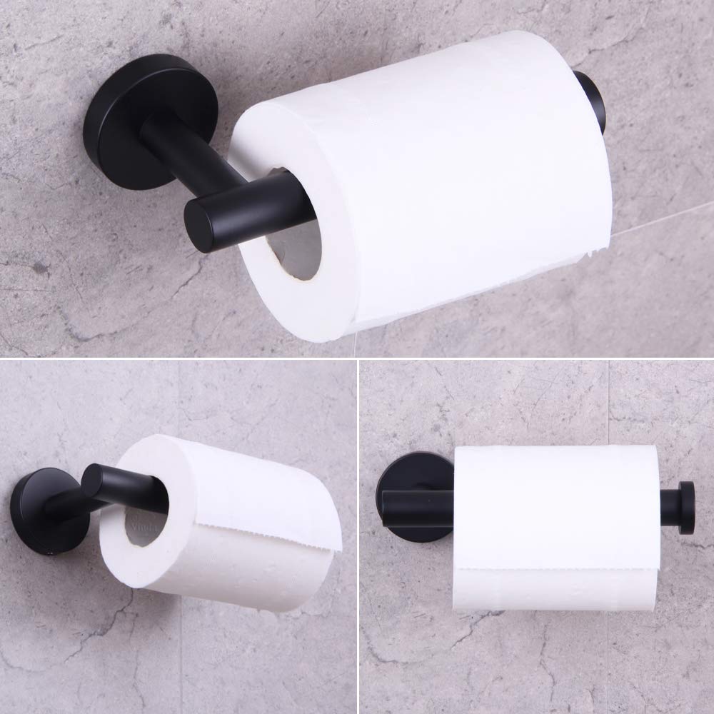 GERZWY 2-Piece Black Bathroom Hardware Set - Stainless Steel Towel Ring & Toilet Paper Holder, Wall Mounted Matte Black (AG1404B-BK) | Durable 304 SUS for Modern Bathrooms, Powder Rooms & Guest Bath Decor